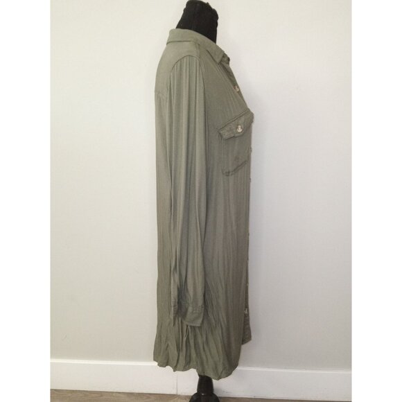 So Olive Green Button Up Shirt Dress Size Large - Picture 4 of 6